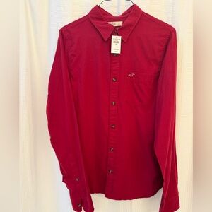 NWT Hollister Men's Vibrant Cotton Red Button Down Shirt Size L
